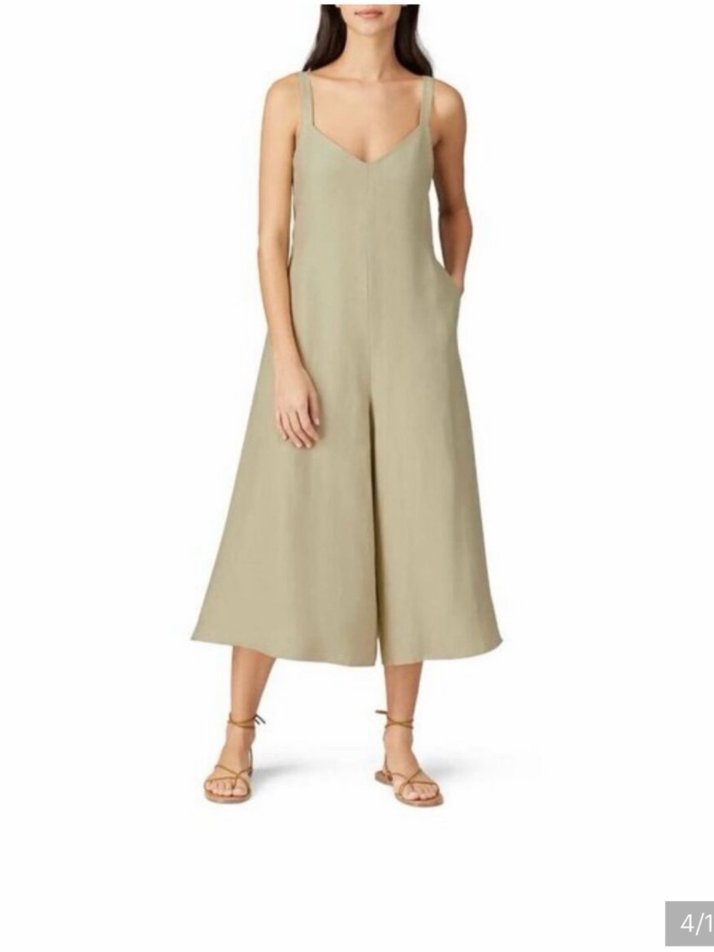 Club Monaco Light Olive Sleeveless V-Neck Wide-Leg Jumpsuit